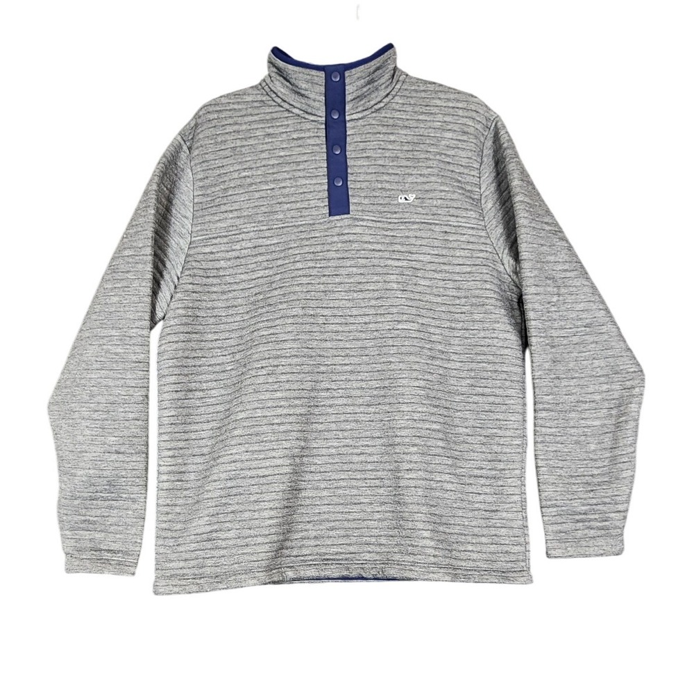 Vineyard Vines Pullover Gray‎ Striped 1/4 Button Up Mock Neck Men's Sweater